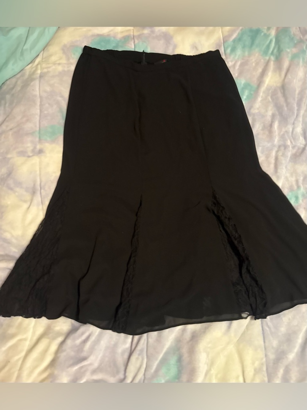 Scarlett Black A-Line Midi Skirt with Lace Panels